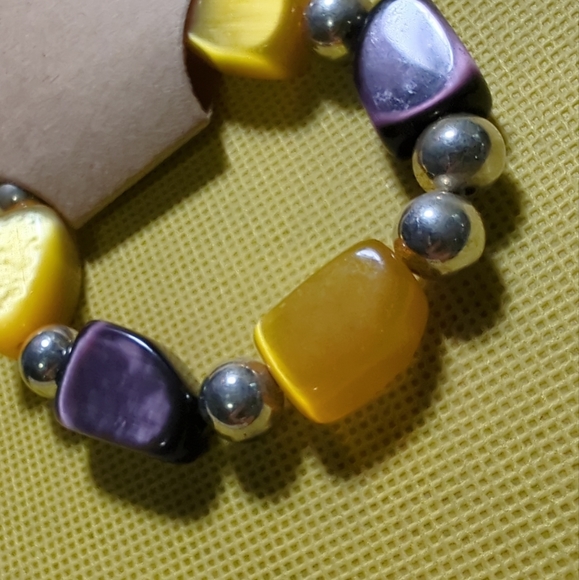 GORGEOUS BRACELET AMBER AMETHYST CHUNKY STONES AND SILVER NWOT - Picture 2 of 5